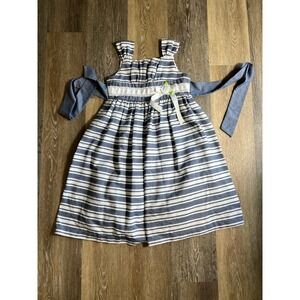 Bonnie Jean Striped Party Dress Kids Size 12 Blue Excellent Lace Bow Floral